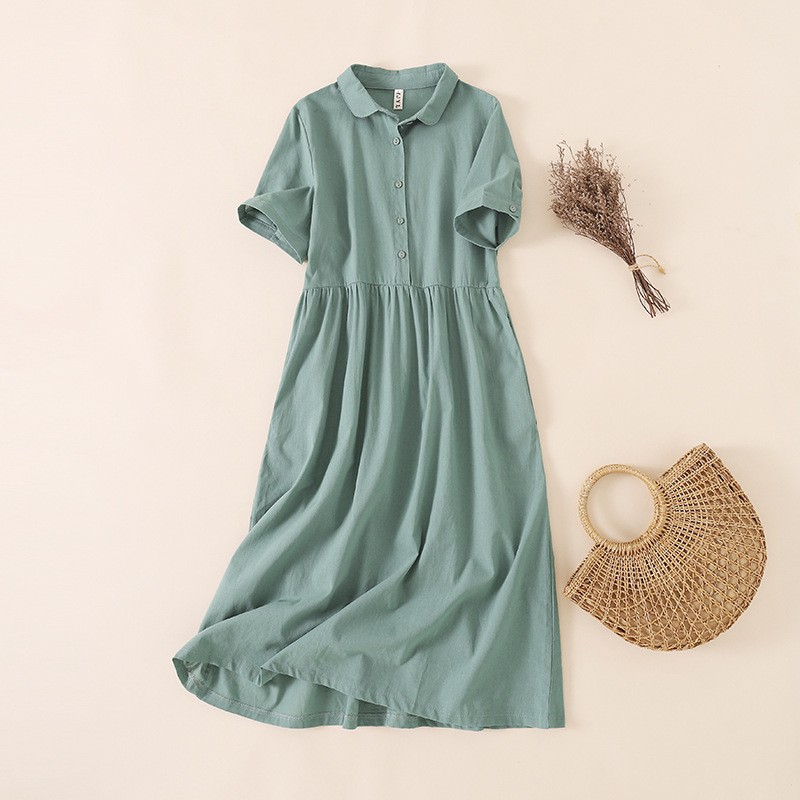 Women's Fashion Solid Color Doll Collar Short Sleeve Dress