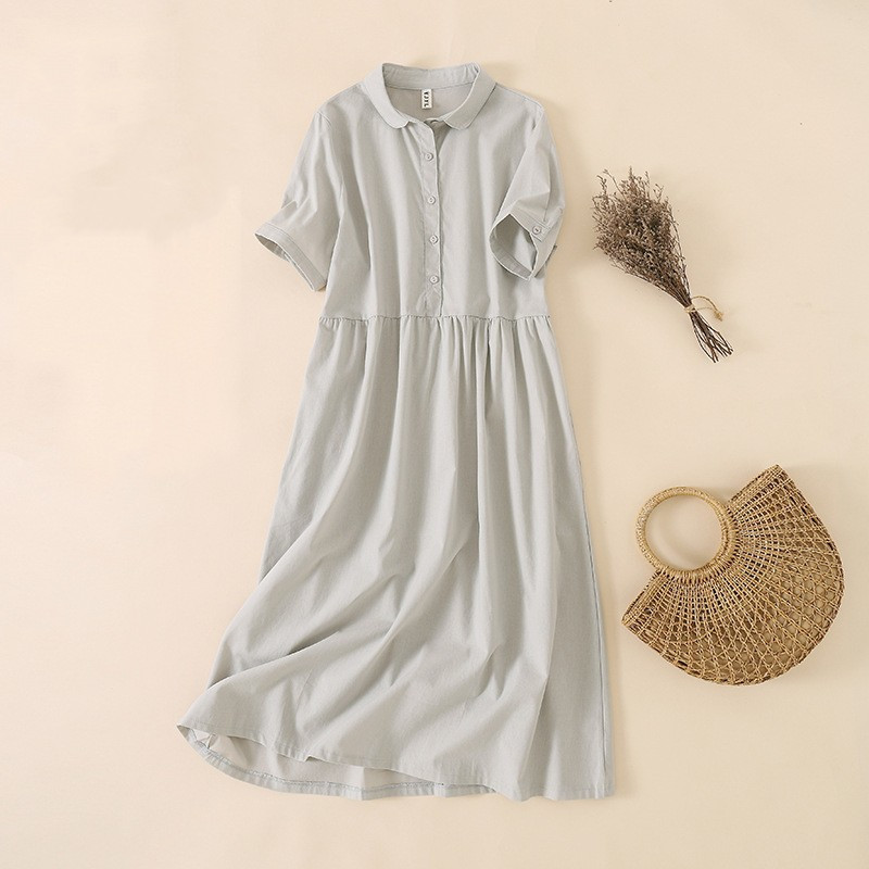 Women's Fashion Solid Color Doll Collar Short Sleeve Dress