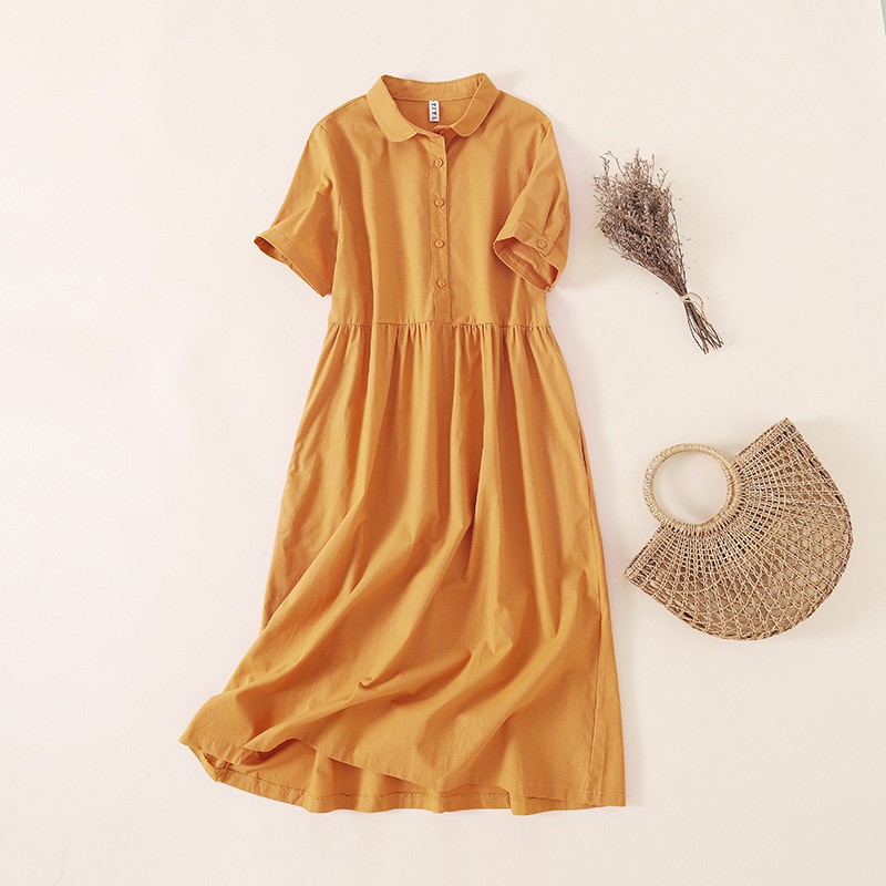 Women's Fashion Solid Color Doll Collar Short Sleeve Dress