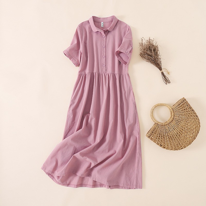 Women's Fashion Solid Color Doll Collar Short Sleeve Dress