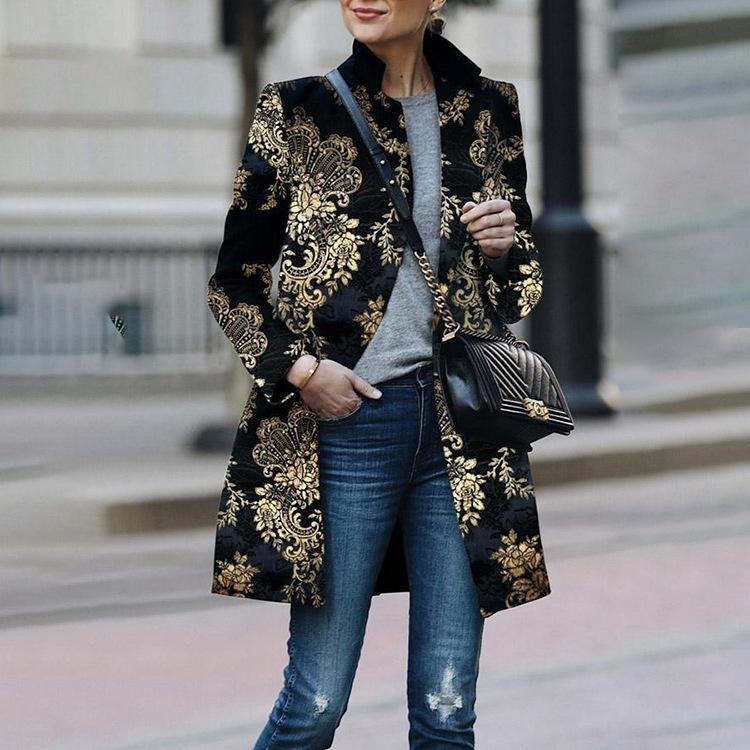 Printed Long Sleeve Coat Casual Fashion Jacket