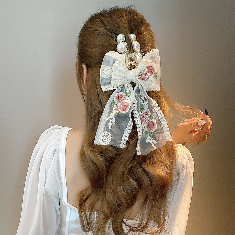 Women's Sweet Lace Flower Bow Large Grab Hair Clip