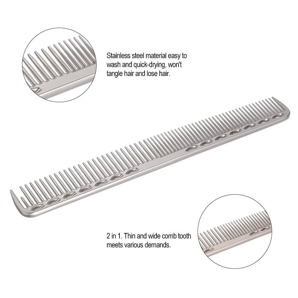 Stainless Steel Hair Comb Professional Hair Salon Hairdressing Steel Comb Hair Cutting Metal Comb Silver