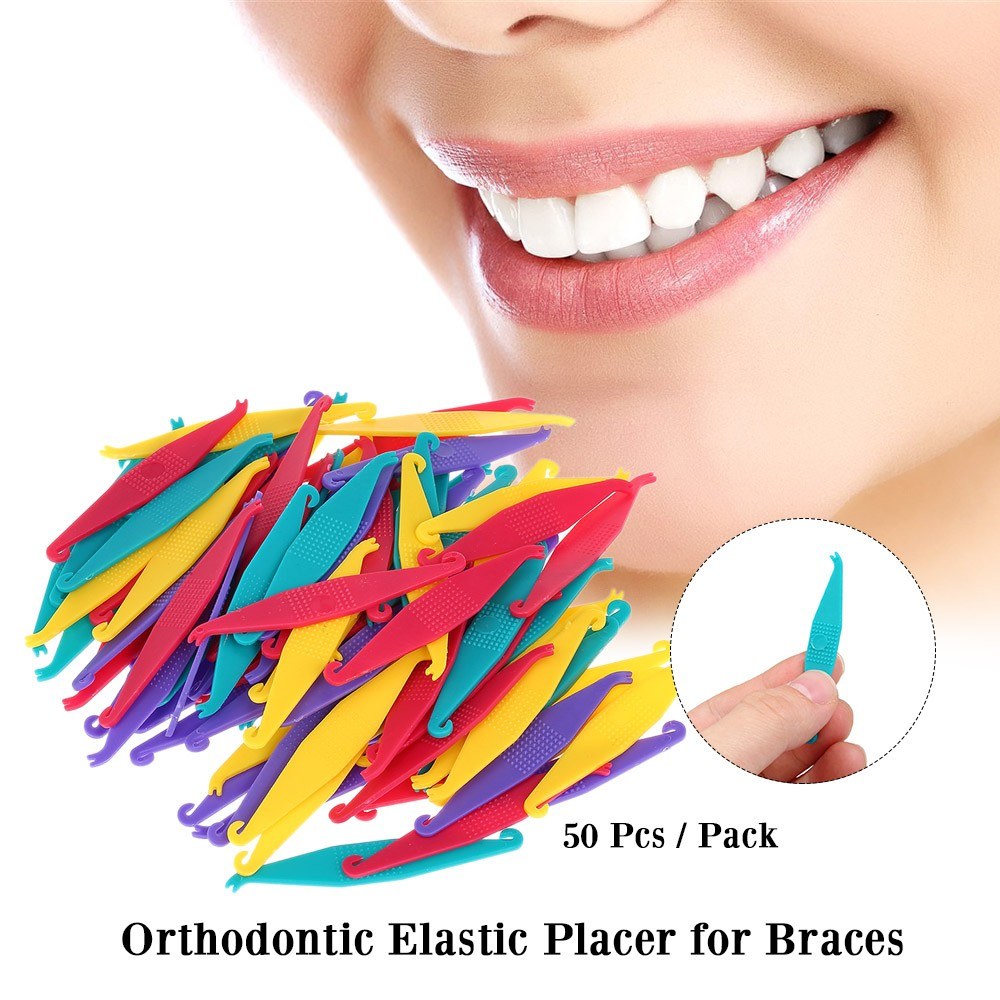 100 Pcs Orthodontic Elastic Placer for Braces Disposable Elastic Rubber Band Placers Mix Color