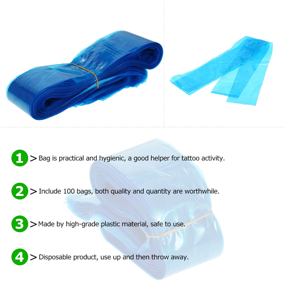 100Pcs Clip Cord Sleeves Bags Disposable Covers for Tattoo Machine Plastic Blue