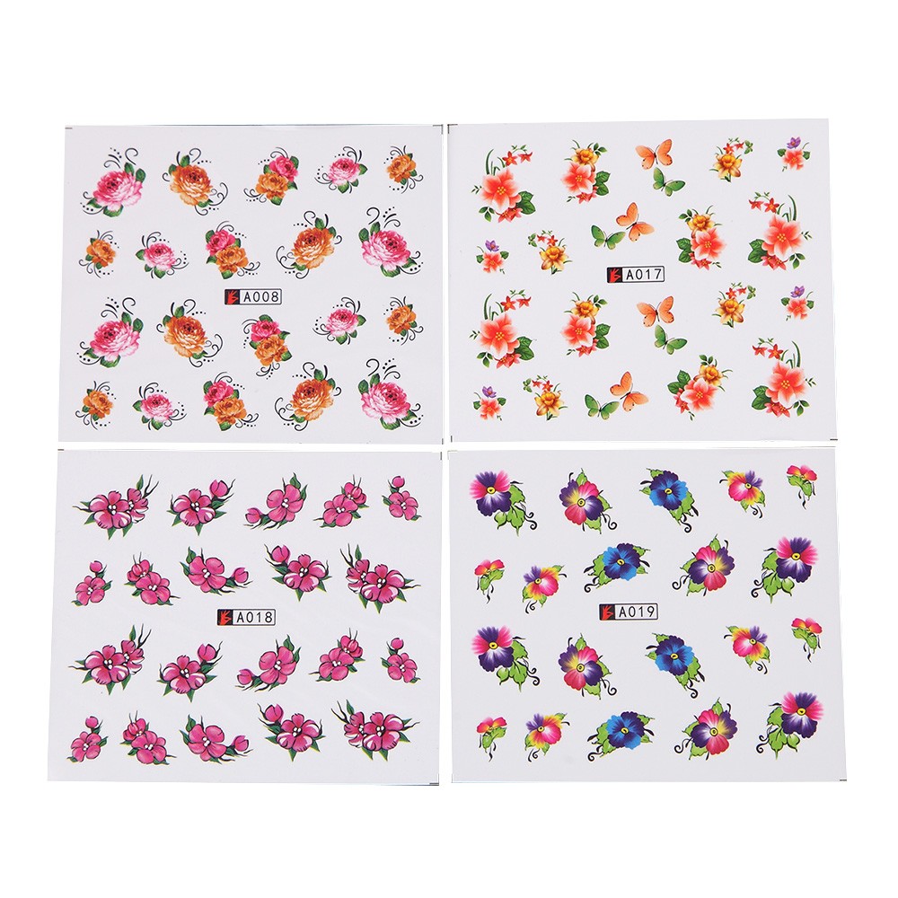 50 Sheets Nail Sticker Set Mixed Butterfly Flower Pattern Nail Paper Tip Nail Art Styling Set DIY Watermark Manicure