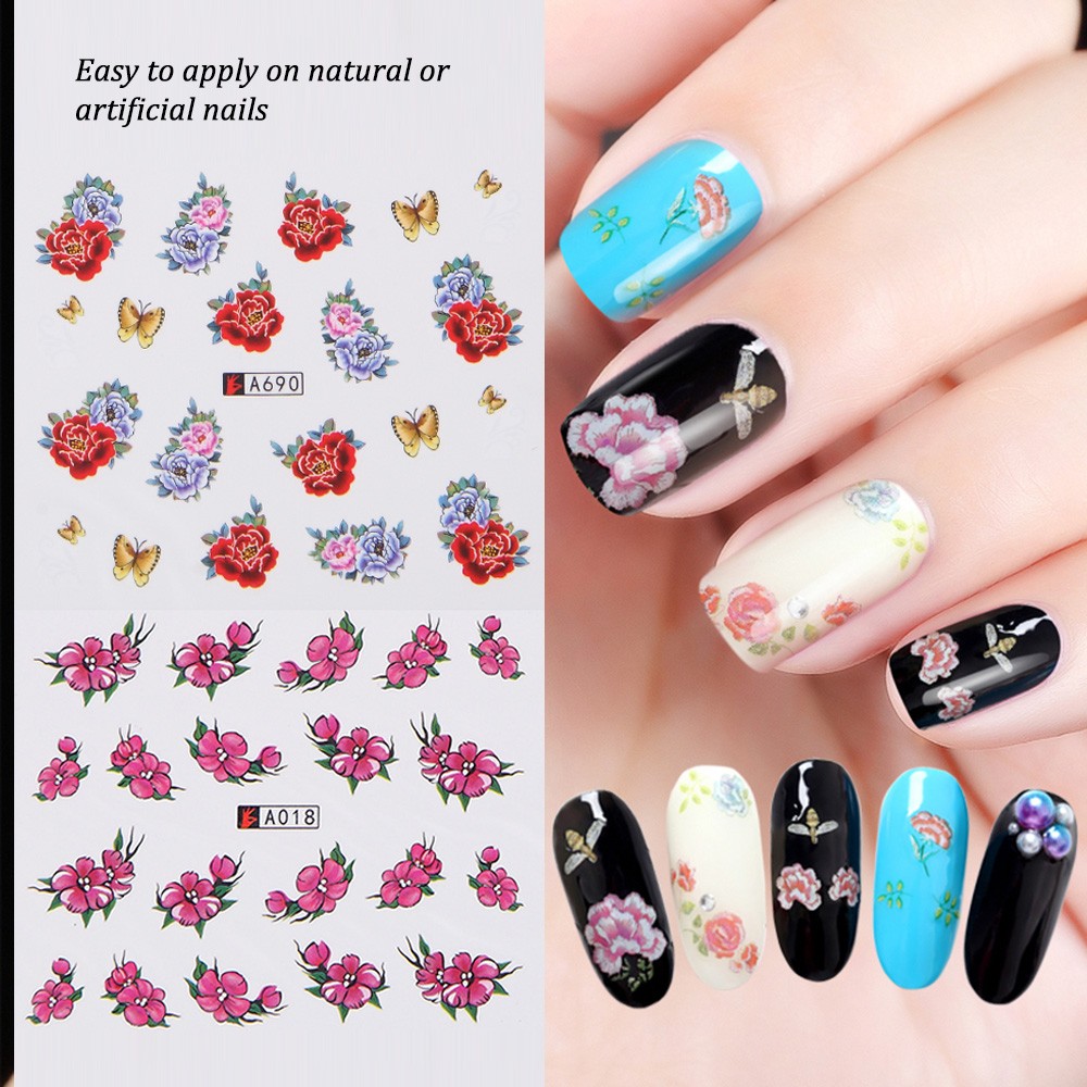 50 Sheets Nail Sticker Set Mixed Butterfly Flower Pattern Nail Paper Tip Nail Art Styling Set DIY Watermark Manicure