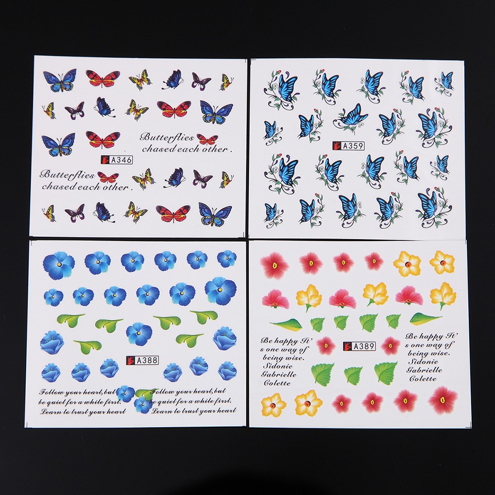 50 Sheets Nail Sticker Set Mixed Butterfly Flower Pattern Nail Paper Tip Nail Art Styling Set DIY Watermark Manicure