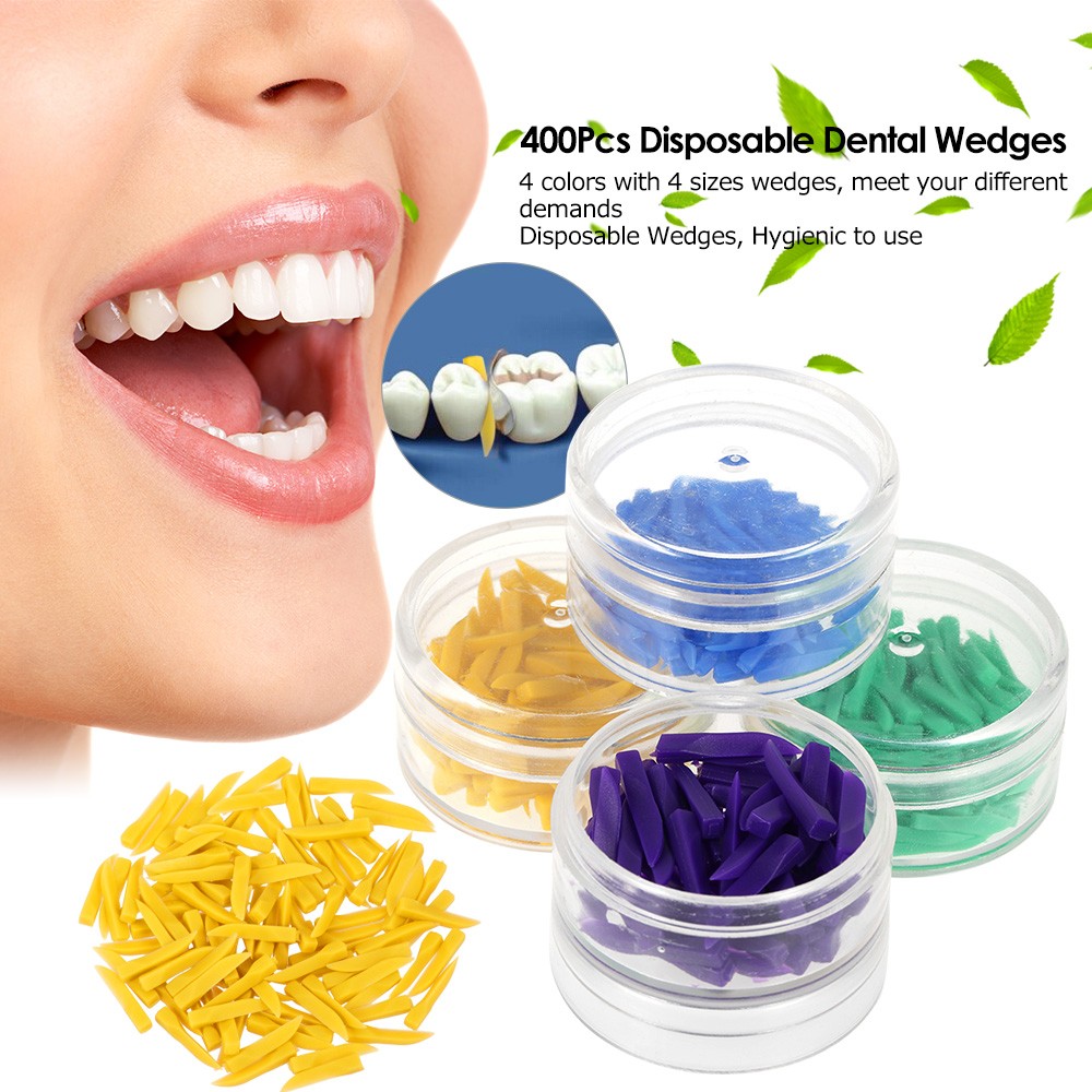 400Pcs Disposable Medical Dental Materials Wedges Plastic Dental Wedges 4 Color Green Blue Purple Yellow Dentist Tool