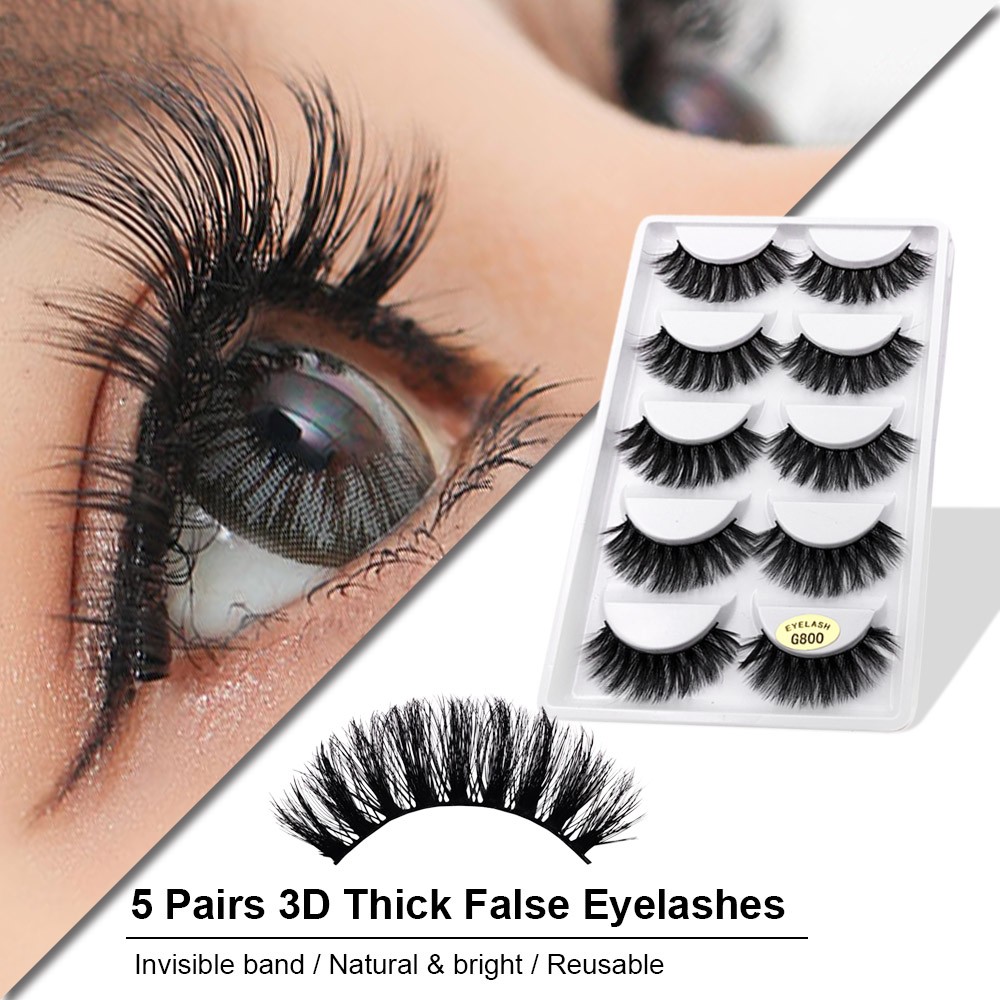 5 Pairs 3D False Eyelashes Invisible Band Natural Long Black Eyelash Full Strip Reusable