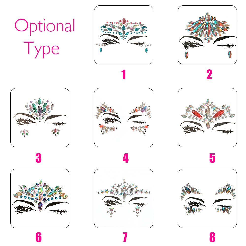 DIY Adhesive Face Gems Rhinestone Temporary Tattoo Jewels Festival Party Body Glitter Stickers Flash Temporary Tattoos Sticker  Easy To Operate