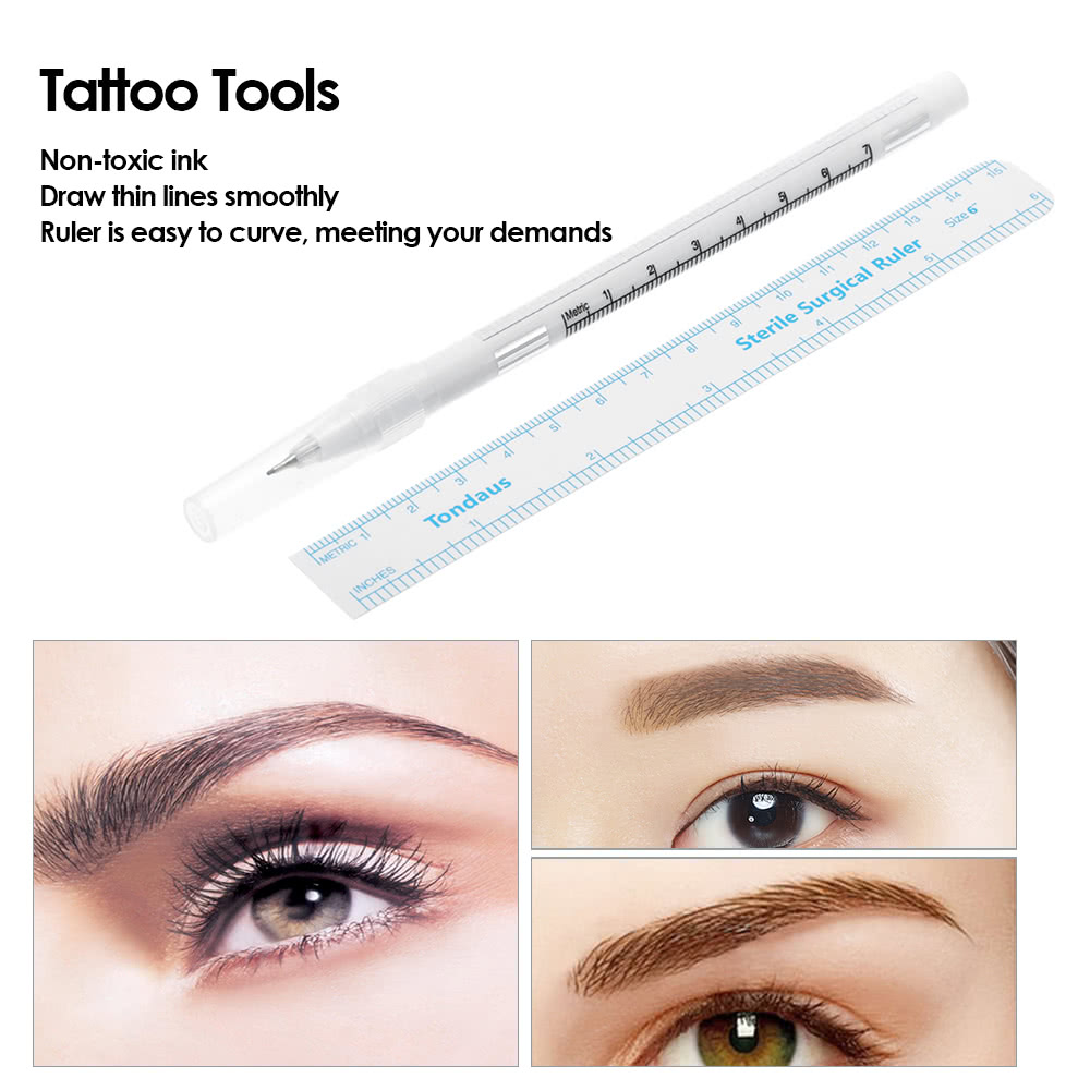 Tattoo Skin Marker Pen + Eyebrow Tattoo Measure Paper Ruler for Permanent Makeup Tattoo Tool