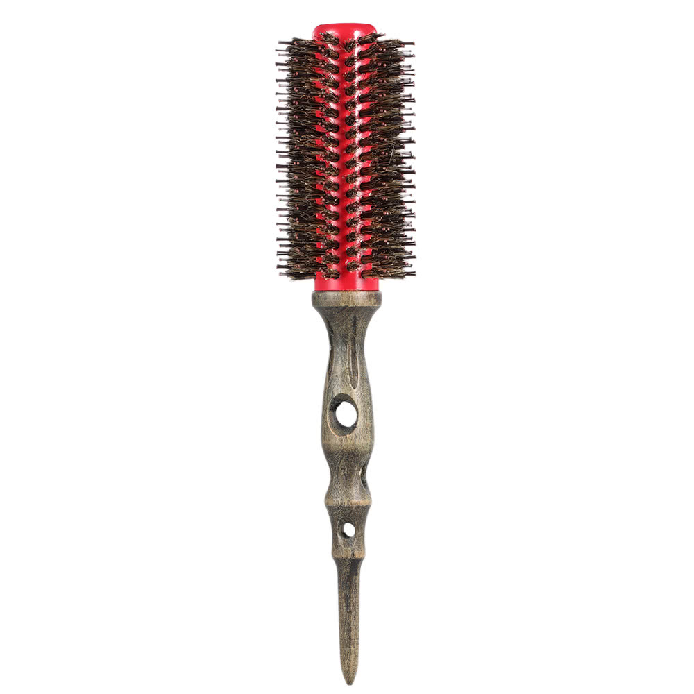 14mm Round Brush Natural Bristle Roller Comb With Non-slip Wood Handle Aluminum Round Comb for Hair Styling