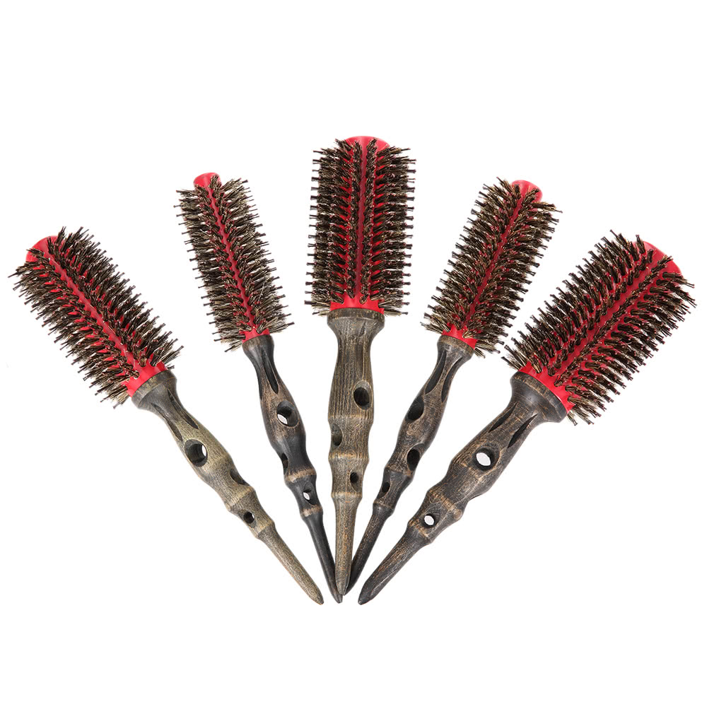 14mm Round Brush Natural Bristle Roller Comb With Non-slip Wood Handle Aluminum Round Comb for Hair Styling