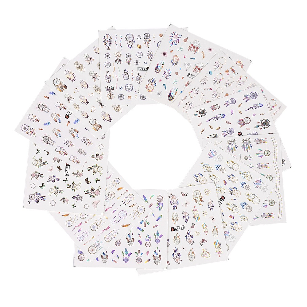 12pcs Nail Art Stickers Decal Dream Catcher Flower Water Transfer Mixed Pattern Manicure Decoration