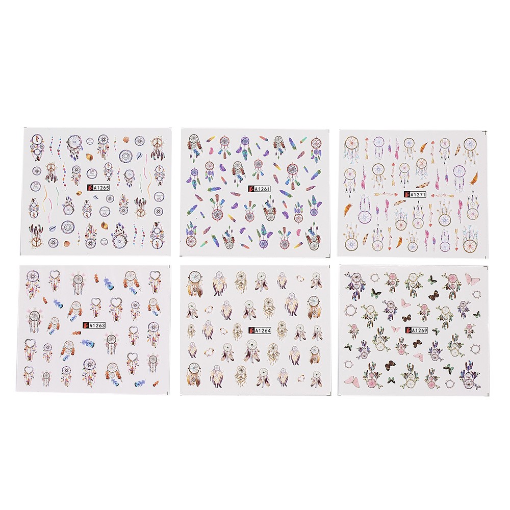 12pcs Nail Art Stickers Decal Dream Catcher Flower Water Transfer Mixed Pattern Manicure Decoration