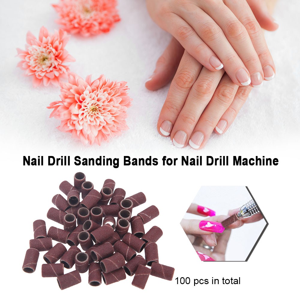 100 Pcs Nail Drill Sanding Bands Grinding Sand for Manicure Pedicure Nail Drill Machine Nail Art Tool 80# 120# 180# Optional Size