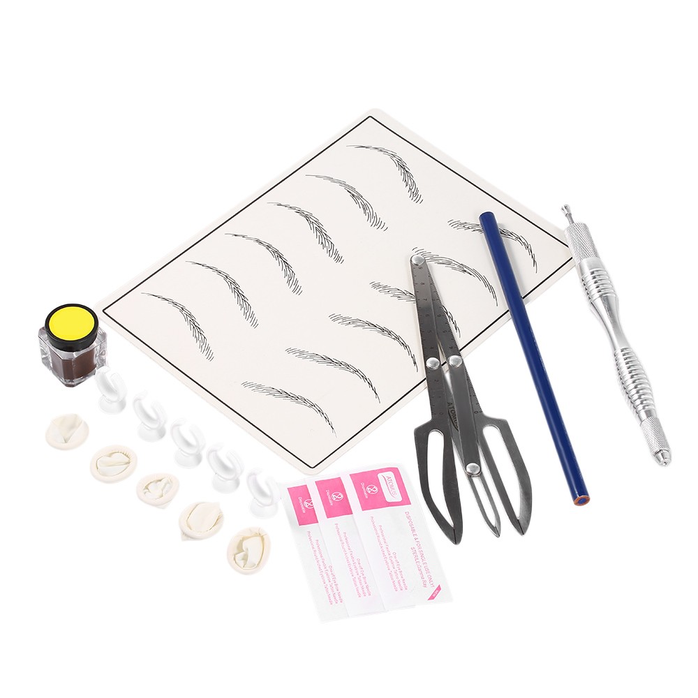 Eyebrow Microblading Set Eyebrow Tattoo Kit Eyebrow Ruler Needles Eyebrow Pigment Practice Skin for Eyebrow Tattoo Permanent Makeup