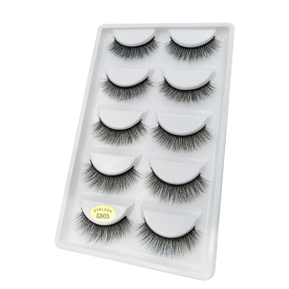 5 Pairs Long False Eye Lashes 3D False Eyelashes Invisible Band Black Eyelash Full Strip Reusable