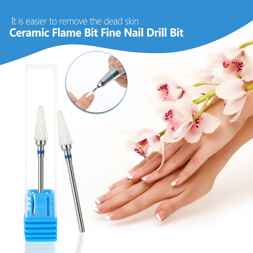 Ceramic Flame Bit Medium White Nail Drill Bit 3/32'' for Nail Art Machine Cuspidal Grinding Stone Head for Dead Skin Nail File Ceramic Mounted Point Polish Tool