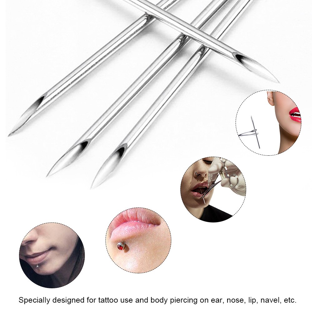 100Pcs/Box Disposable Piercing Needle Stainless Steel Sterile Body Piercing Needles Tattoo Accessories Ear Nose Piercing Needles 12/13/14/15/18/20G