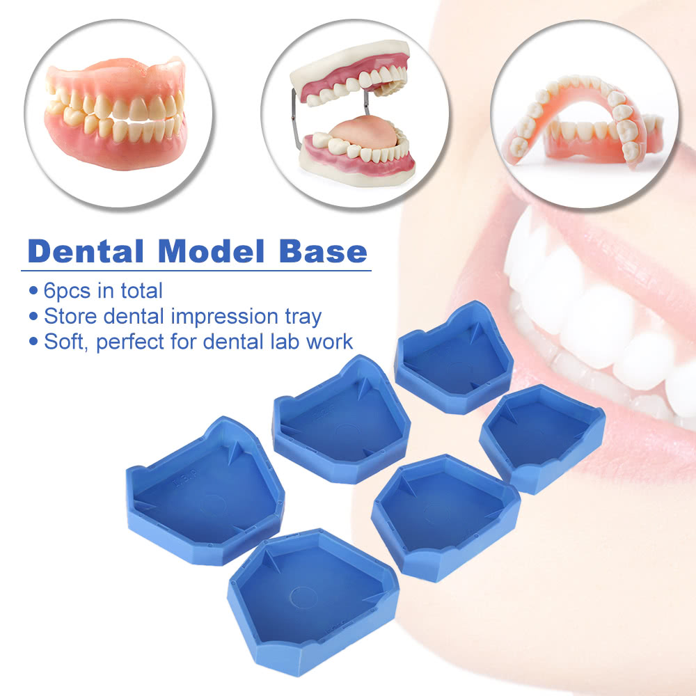 6pcs Dental Model Base Set Dental Lab Former Base Kit Dental Mold Plaster Base Large Middle Small Size Blue