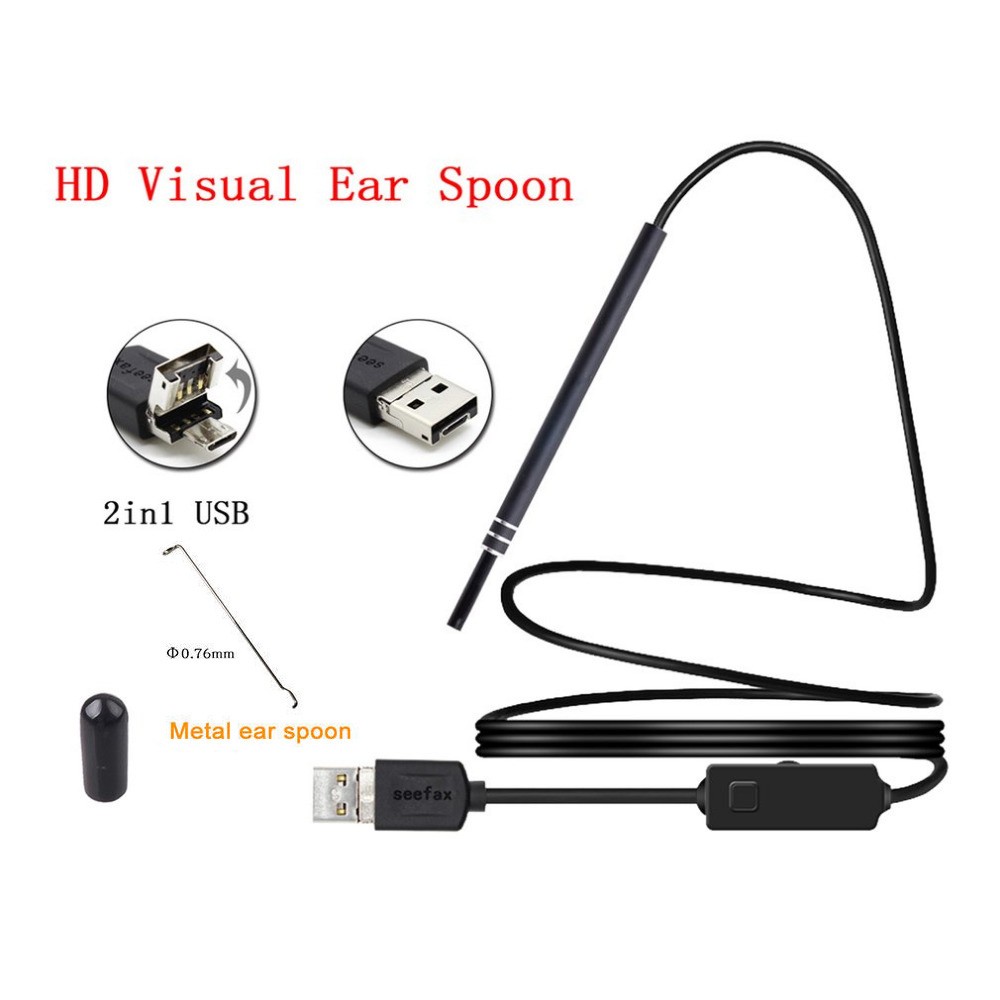 USB Ear Cleaning Endoscope Visual Earpick With Mini Camera Ears Spoon Cleaning Tool  6 Adjustable LED 2 in 1 Multifunction USB Interface for Android