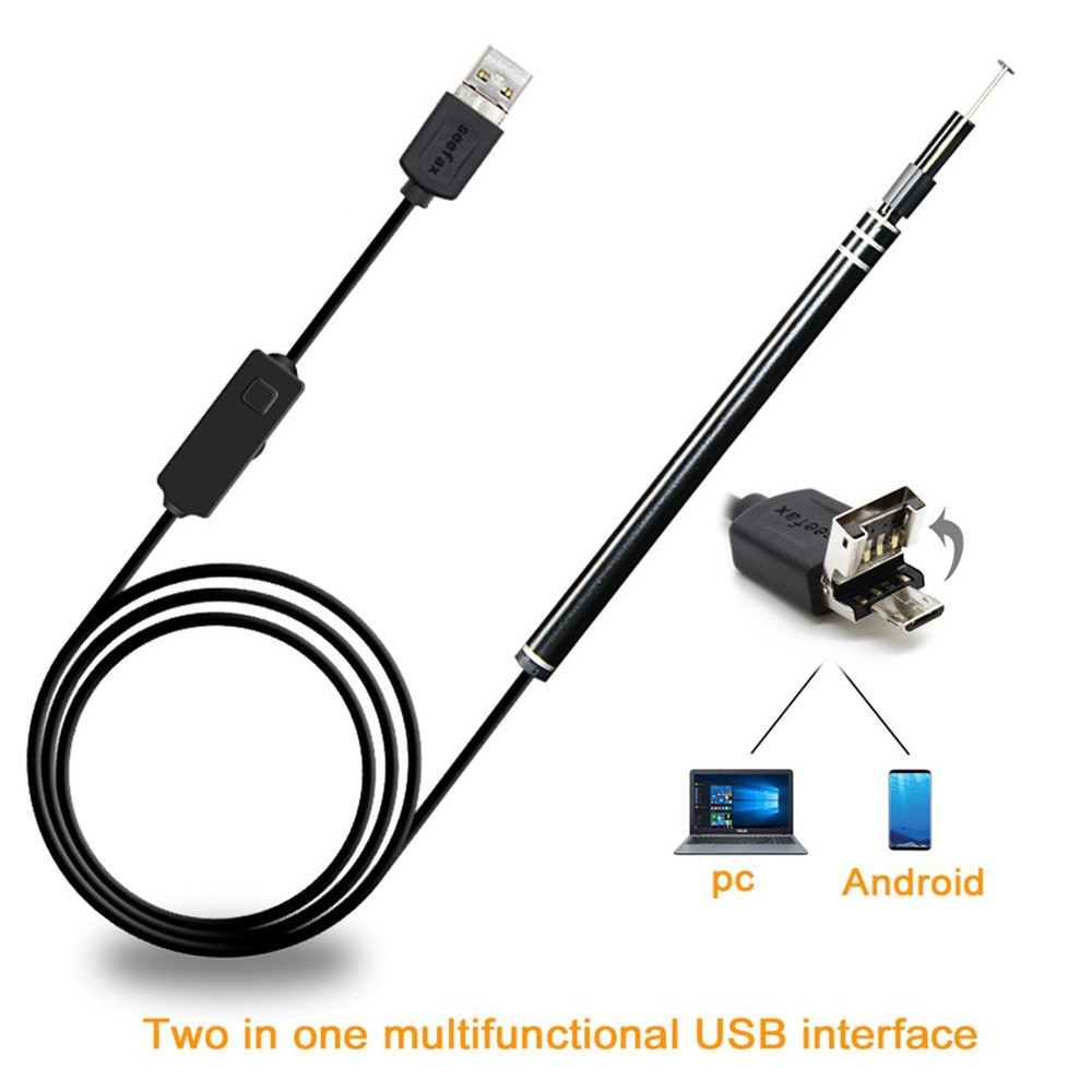 USB Ear Cleaning Endoscope Visual Earpick With Mini Camera Ears Spoon Cleaning Tool  6 Adjustable LED 2 in 1 Multifunction USB Interface for Android