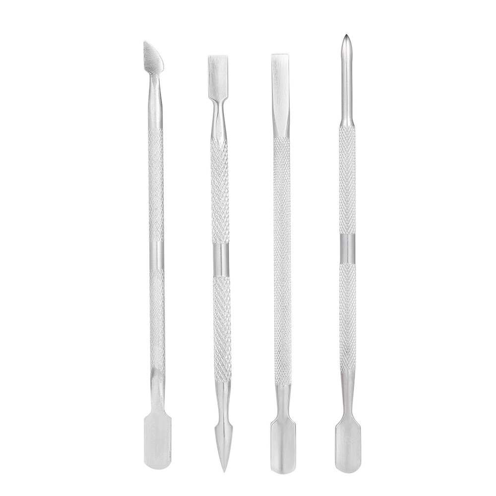 4pcs Stainless Steel Double-ended Nail Pusher Set Nail Glue Remover Nail Cuticle Remover Anti-slip Manicure Pedicure Cuticle Pusher Dead Skin Trimmer Nail Cleaner