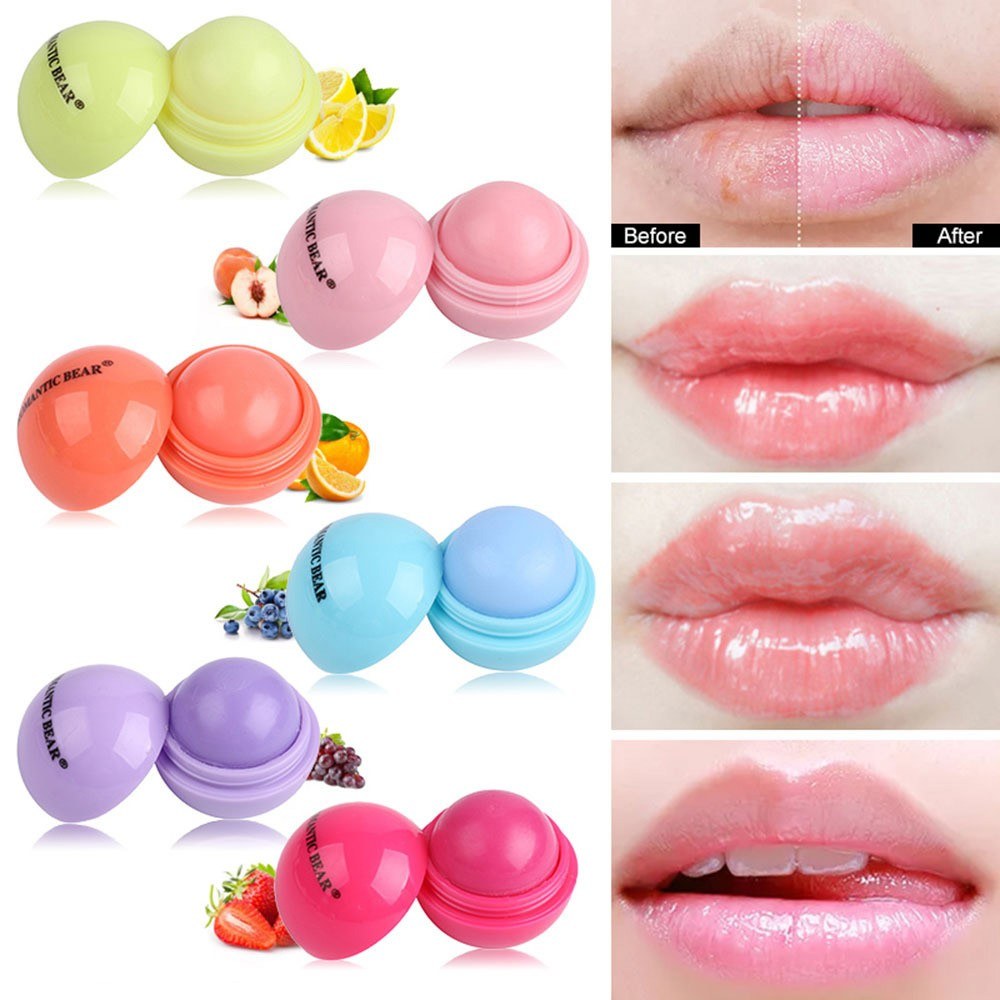 Cute Ball Shaped Lip Balm Deep Moisturizing Long Lasting Fruit Flavor Lipbalm Lip Care Lipstick Gloss Cosmetic Accessories Gloss Makeup (Purple)