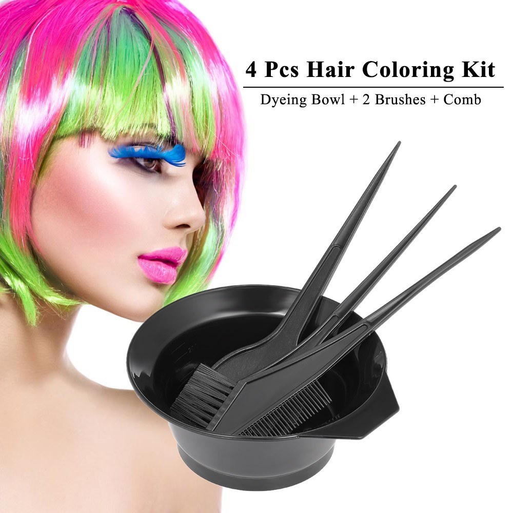 4 Pcs Hair Coloring Tools Kit Dyeing Bowl Brush Double-sided Coloring Comb Hairdressing Dyeing Tool