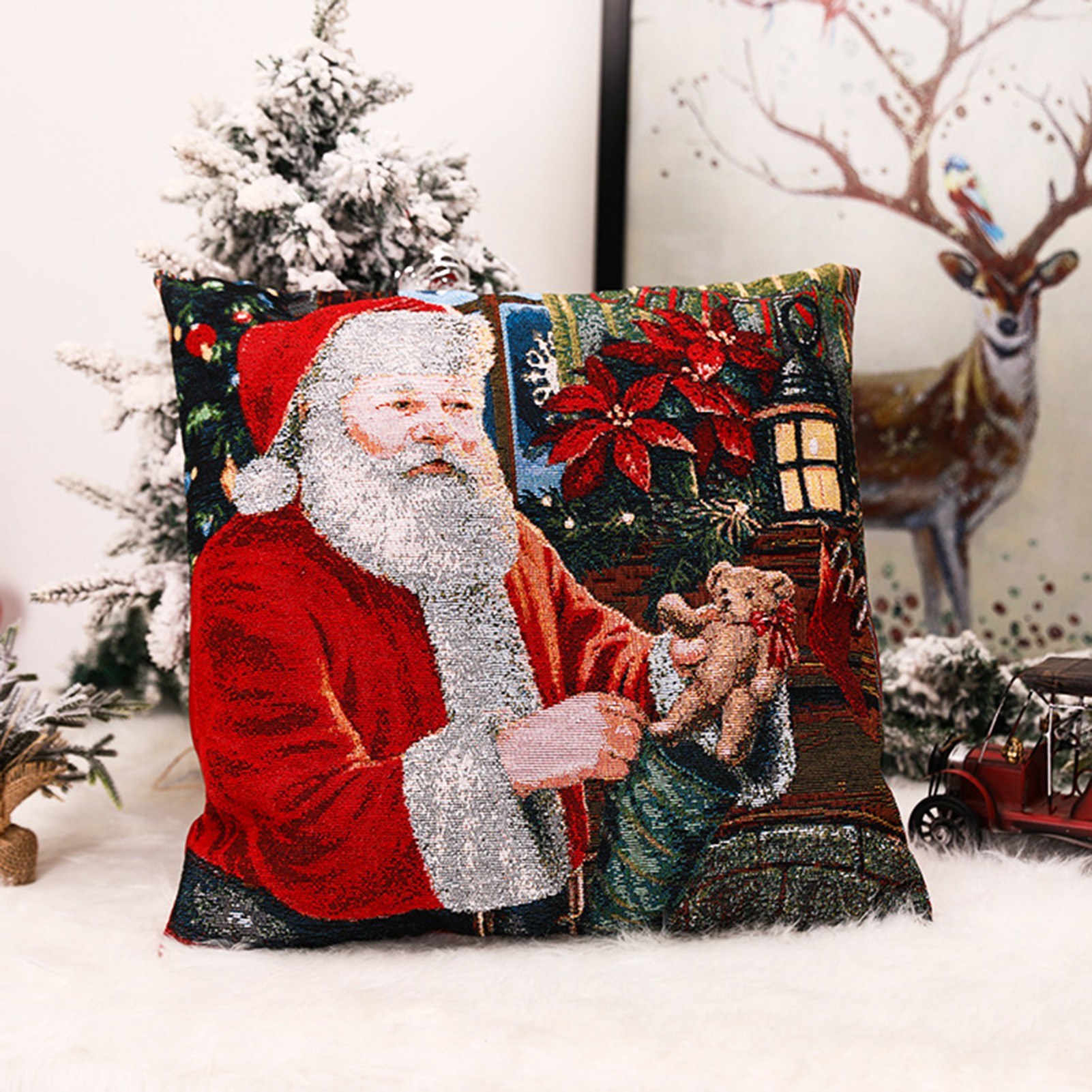 2020 Pillow Case Santa Claus Print Old Man Sofa Bed Home Decor Pillowcase Bedroom Cushion Cover Merry Christmas 45x45 Cm