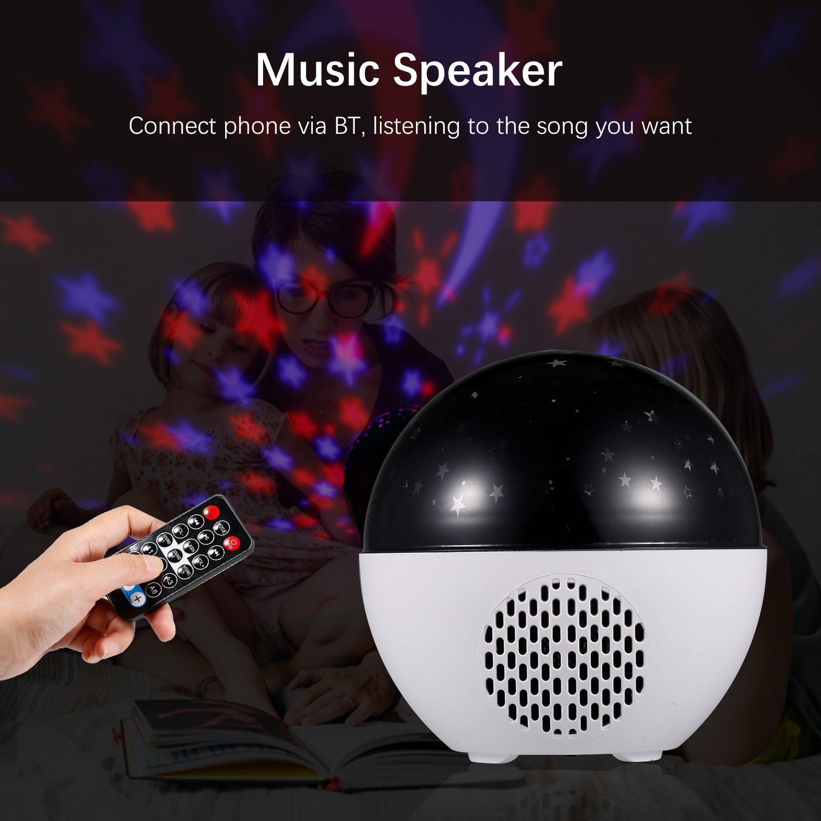 Star Night Light Projector with Music Speaker Remote Control Timing for Bedroom Party Home Decor