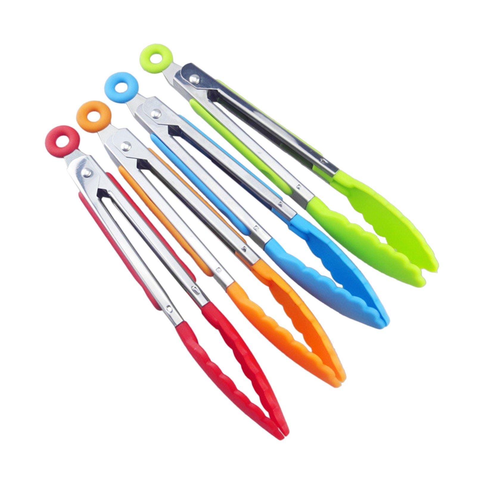 8 Inch Silicone Tongs Mini Kitchen Tongs with Silicone Tips Small Serving Tongs Stainless Steel Cooking Tongs for Salad, Grilling, Frying and Cooking Random Color