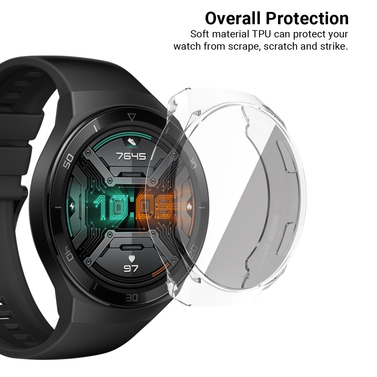 TPU Smart Watch Case Shockproof Protective Watchcase Scratch-proof Smartwatch Cover with Screen Protector Compatible with HUAWEI WATCH GT 2e