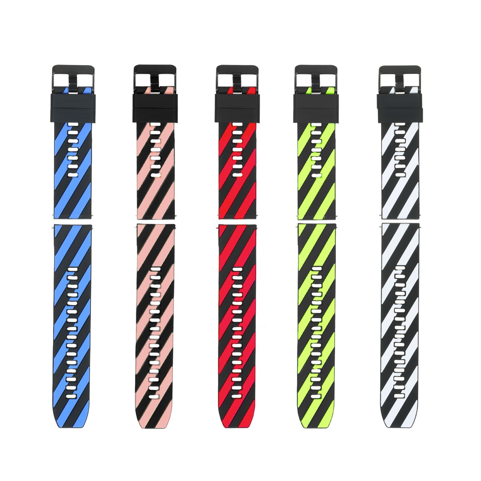 22mm Watch Band Soft Silicone Quick-Release Strap with Buckle Breathable Watchband Wristband Compatible with 22mm Smart/Traditional Watch (5-color pack)