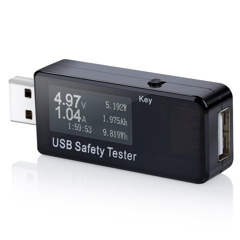 USB Digital Tester Current Voltage Monitor DC 5.1A 30V Amp Voltage Meter Test Speed of Chargers Cables Capacity of Power Banks Black