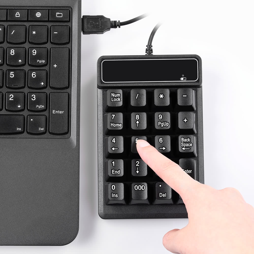 USB Wired Numeric Keypad Mechanical Feel Number Pad Keyboard 19 Keys Water-proof for Laptop Desktop PC Notebook Black