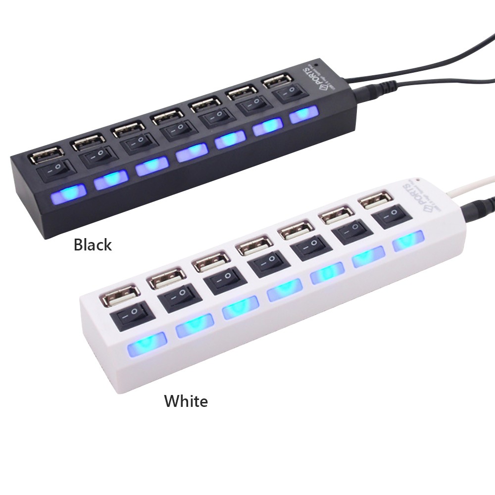 JDL-A7 HUB USB Hub 7 Port USB 2.0 Independent Switch Indicator High Speed Ultra Slim Splitter Hub with USB Cable for Desktop Notebook USB Mouse Scanner Digital Camera