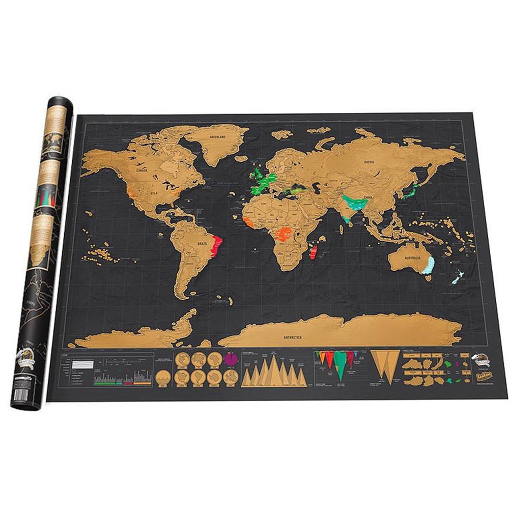 Scratch World Map Travel Edition Poster Copper Foil Wall Sticker 42 * 30cm