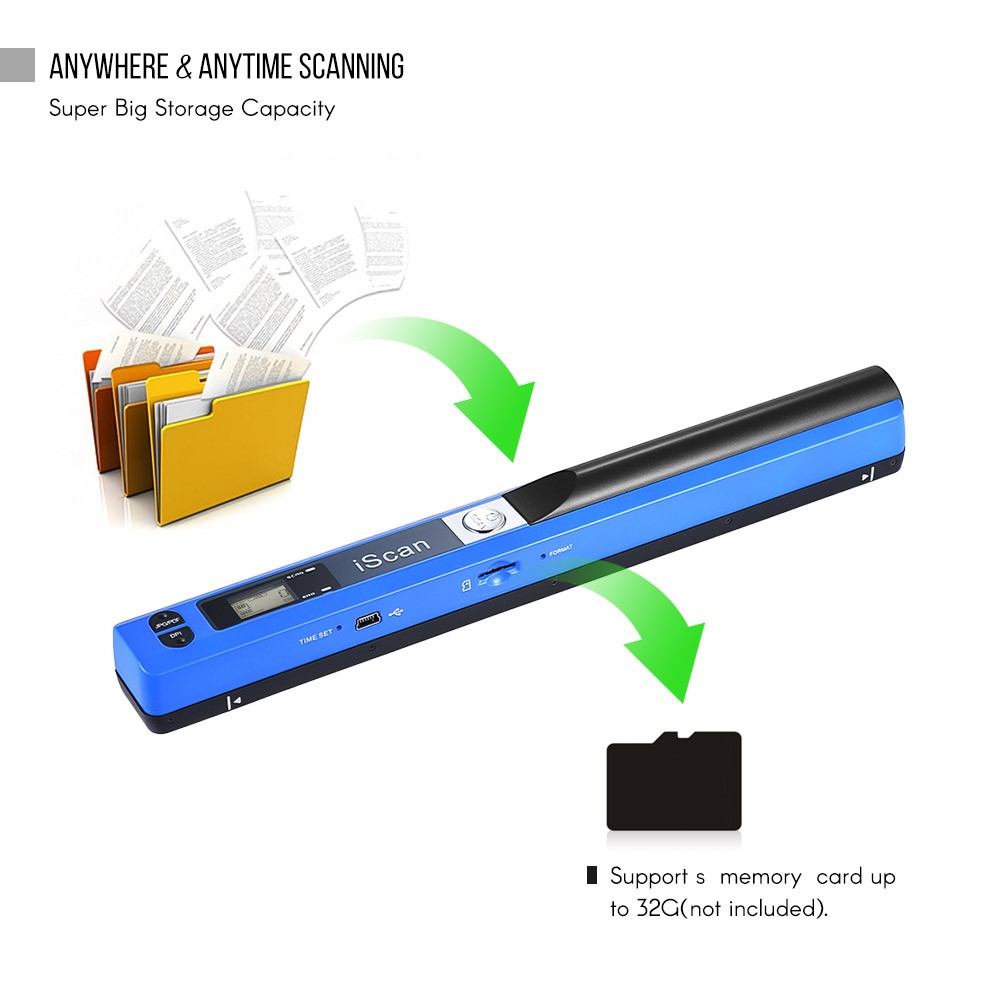 Portable Handheld Wand Wireless Scanner A4 Size 900DPI JPG/PDF Formate LCD Display with Protecting Bag for Business Document Reciepts Books Images