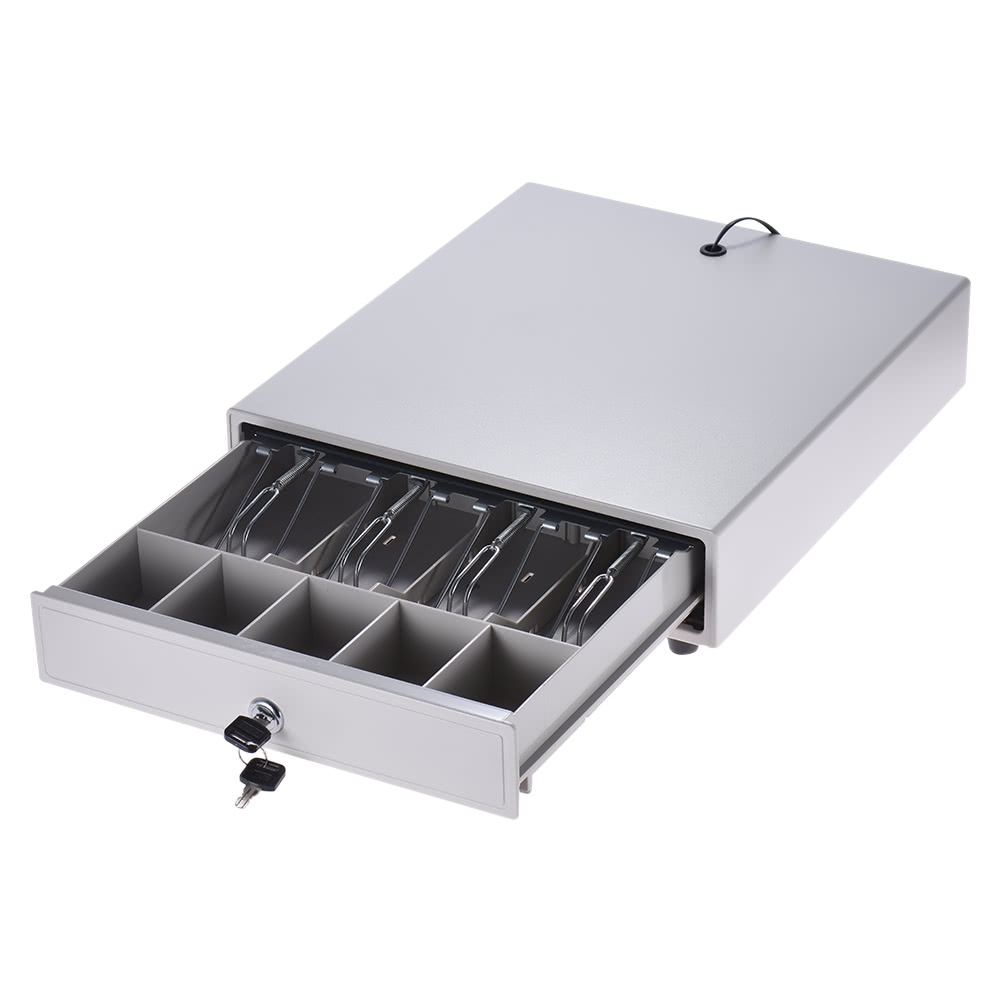 Heavy Duty Electronic Cash Drawer Box Case Storage 4 Bill 5 Coin Trays Support Push Manual Open Key-lock RJ11 for Epson Star POS Printer Money Register