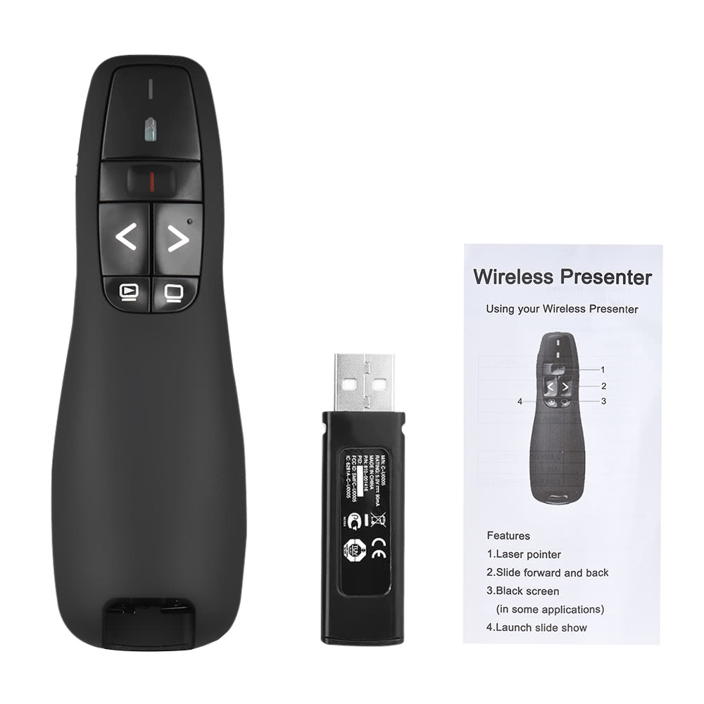 2.4GHz Wireless USB Powerpoint Presentation PPT Flip Pen Pointer Clicker Presenter with Built-in Reciver Red Light Remote Control for Teacher Lecturer Professor Scholar