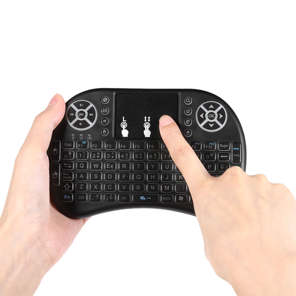 Spanish Version Backlit 2.4GHz Wireless Keyboard Air Mouse Black