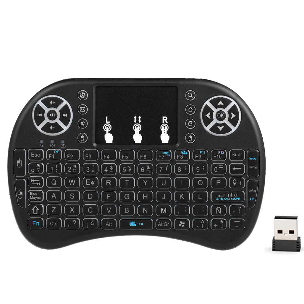 Spanish Version Backlit 2.4GHz Wireless Keyboard Air Mouse Black