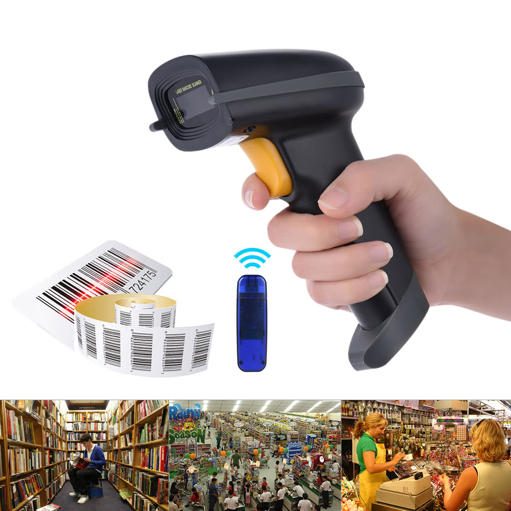 2.4G Wireless Handheld Barcode Scanner Bar Code Reader with Receiver USB Cable for Supermarket Library Express Company Retail Store Warehouse