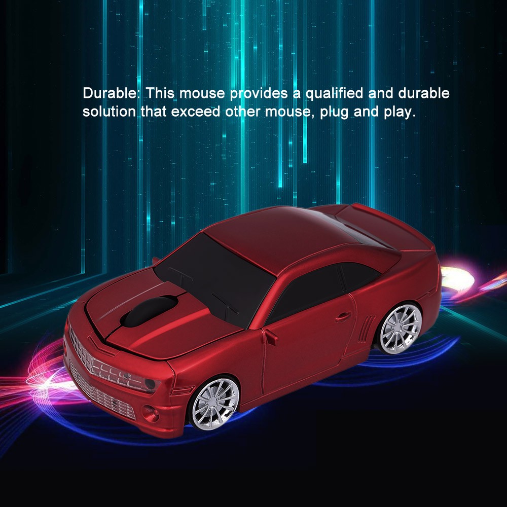 2.4G Wireless Car Mouse USB Computer Mice Car Shape 1000 DPI with LED Light Receiver for PC Laptop Black