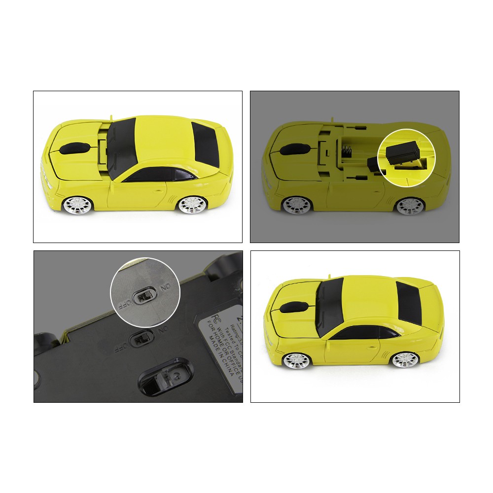 2.4G Wireless Car Mouse USB Computer Mice Car Shape 1000 DPI with LED Light Receiver for PC Laptop Black