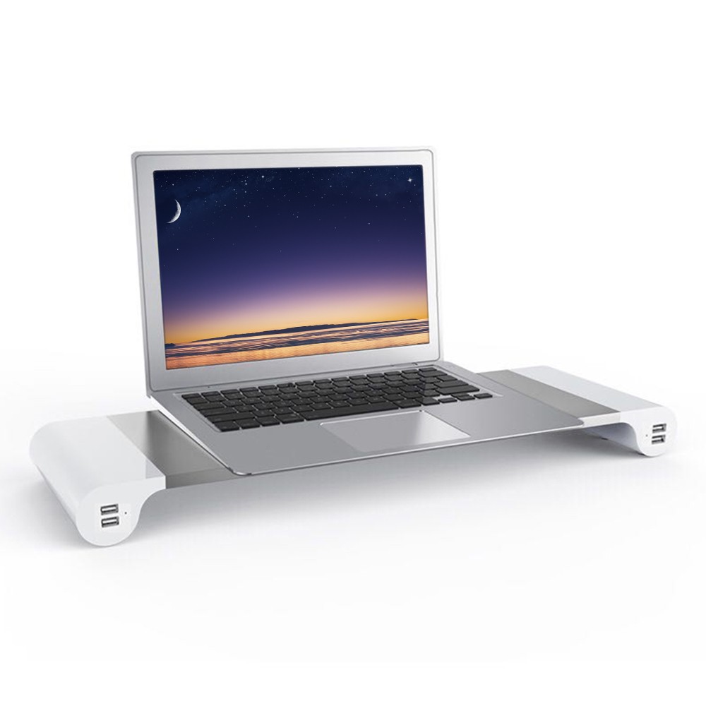 Aluminum Monitor Stand Space Bar Desk Organizer with 4 USB Ports