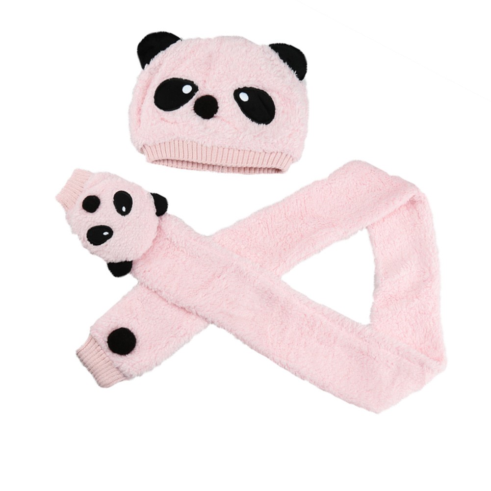 Winter Toddler Girl Boy Cute Panda Hat Scarf Set Fleece Beanie Warm Cap Unisex Two-Piece Set